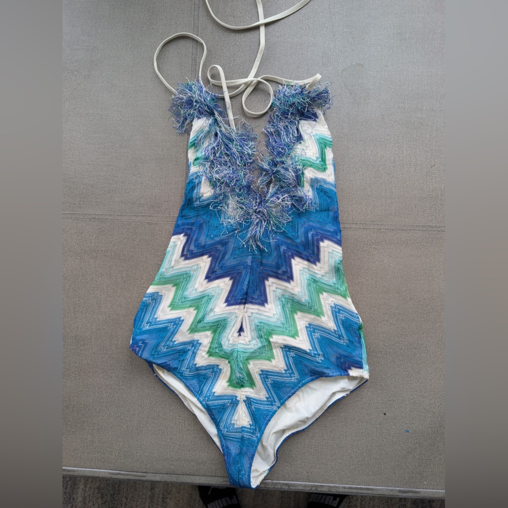 Missoni Blue and White Zigzag Swimwear